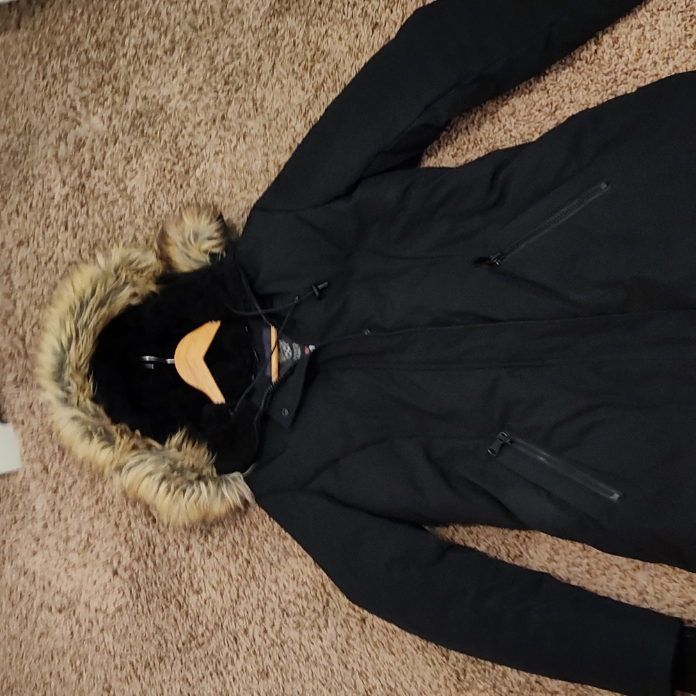 Vince Camuto Down Feather Fill Parka Faux Fur Trim Black Size Large